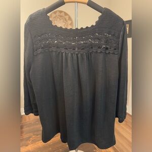Sharagano Black Crochet Detail Blouse Size L EUC